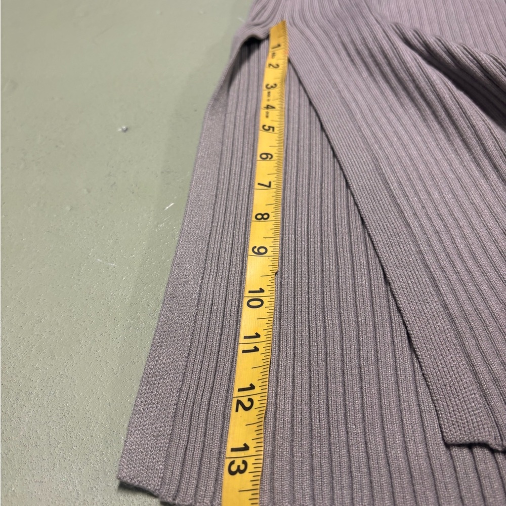 Deep Self Olive Ribbed Ruched Tie Front Midi Sweater Dress - Picture 11 of 13